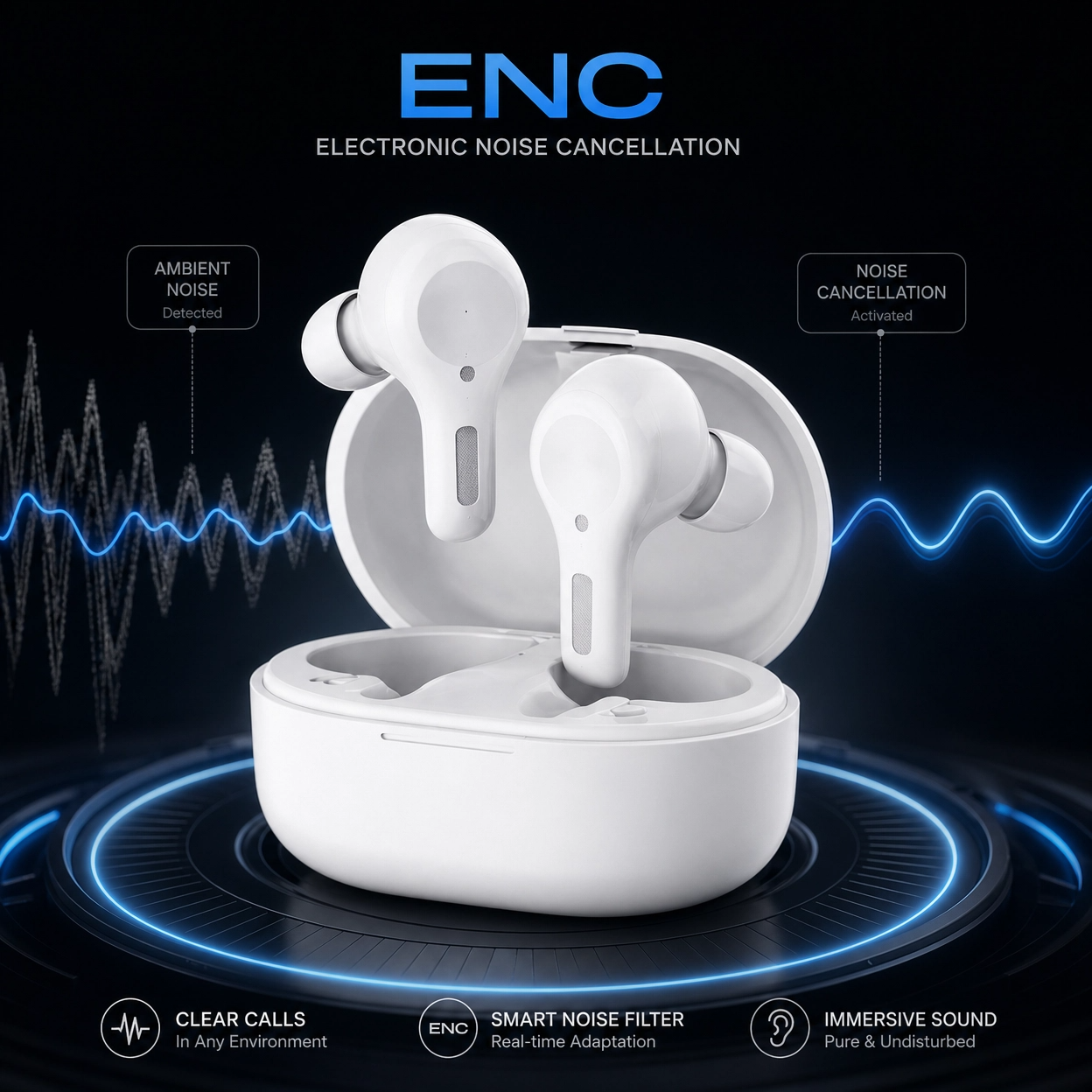 Auriculares TWS Premium – Cancelación de Ruido Electrónica con Sonido Cristalino